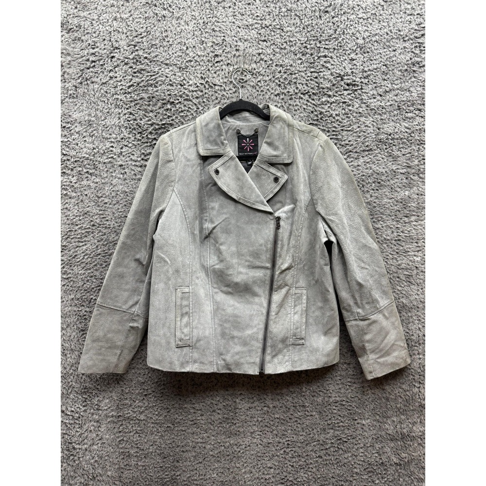 Isaac Mizrahi Live Suede Leather Motorcycle Biker Jacket Gray Womens Size 16